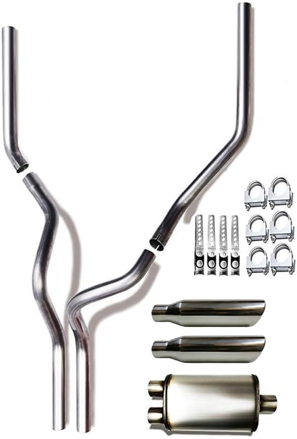 1987-2002 Ford F-150, F-250 and F-350 Dual 2.5'' Mandrel-Bent Pipe with Rounded Edge Tips and Single Chamber Muffler Exhaust Kit