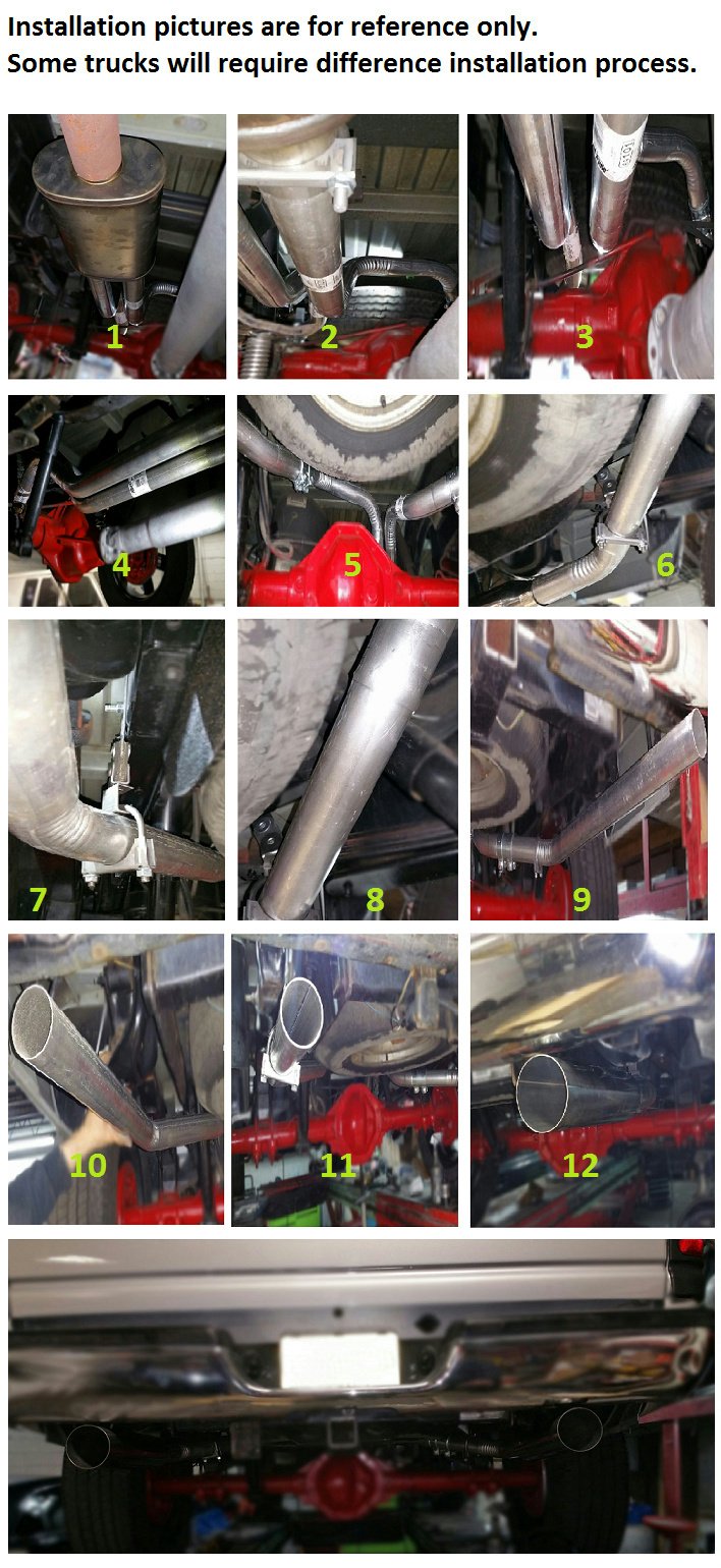 1987–2004 Dodge Ram 1500 and 2500 Dual 2.5'' Mandrel-Bent Exhaust Pipe with Rounded Edge Tips for Gas Models