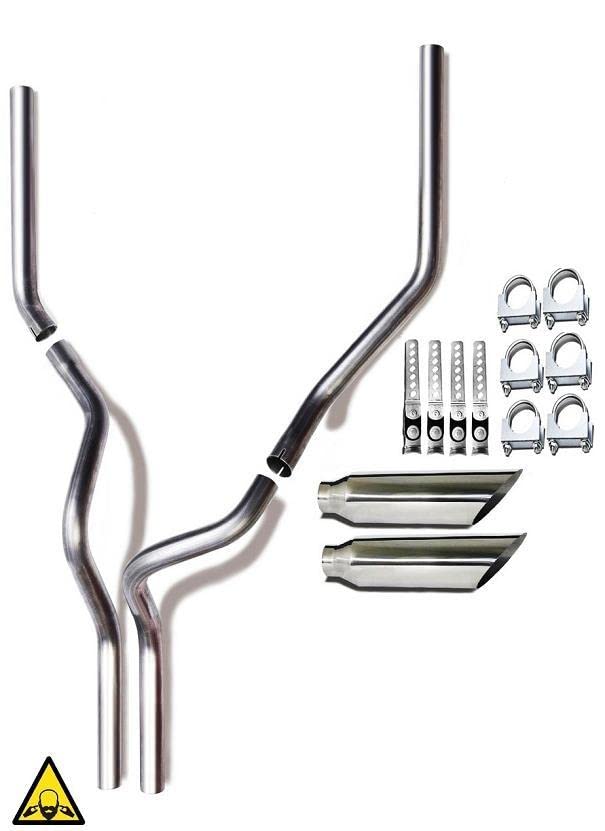 1987-2002 Chevrolet Silverado/C/K 1500 and 2500 Dual 2.5'' Mandrel-Bent Exhaust Pipe with Angle Cut Tips for Gas Models