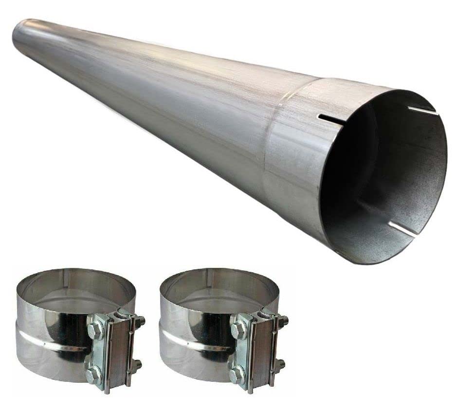Stainless Steel Exhaust Straight Pipe 5" ID x 60" Long with Two Lap Joint Band Clamps