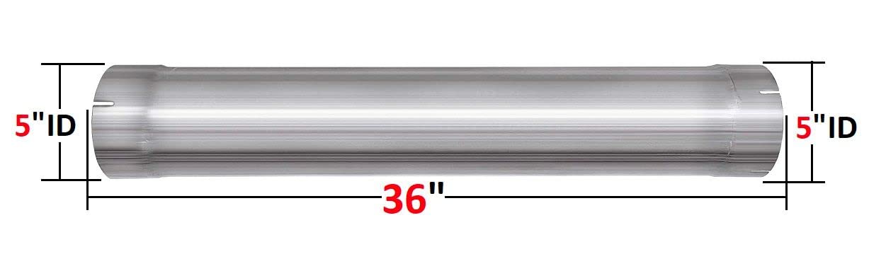 Colt Exhaust | Stainless Steel Straight Pipe Universal Fit Muffler Exhaust Pipe 5"ID (36" Long) | Free Two Lap Joint Band Clamps Included | Automotive Replacement Part