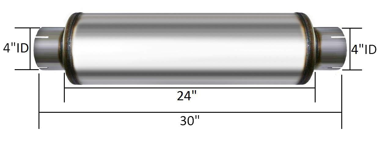 Colt Exhaust | Stainless Steel Universal Performance Diesel Muffler Exhuast Pipe (4"ID/OD x 30"Long) | Automotive Replacement Part