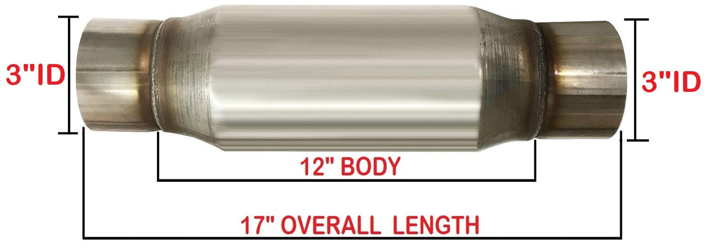 Colt Exhaust | Stainless Steel Straight Universal Glasspack Muffler/Resonator (3" ID/OD x 17" Long) | Automotive Replacement Part