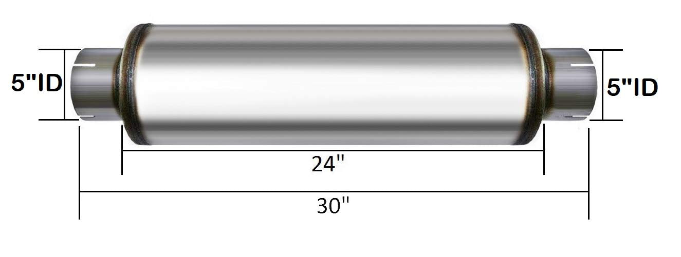 Universal Exhaust Muffler - 5 inches ID inlet / 5 inches outlet 24 inches body 30 inches Long