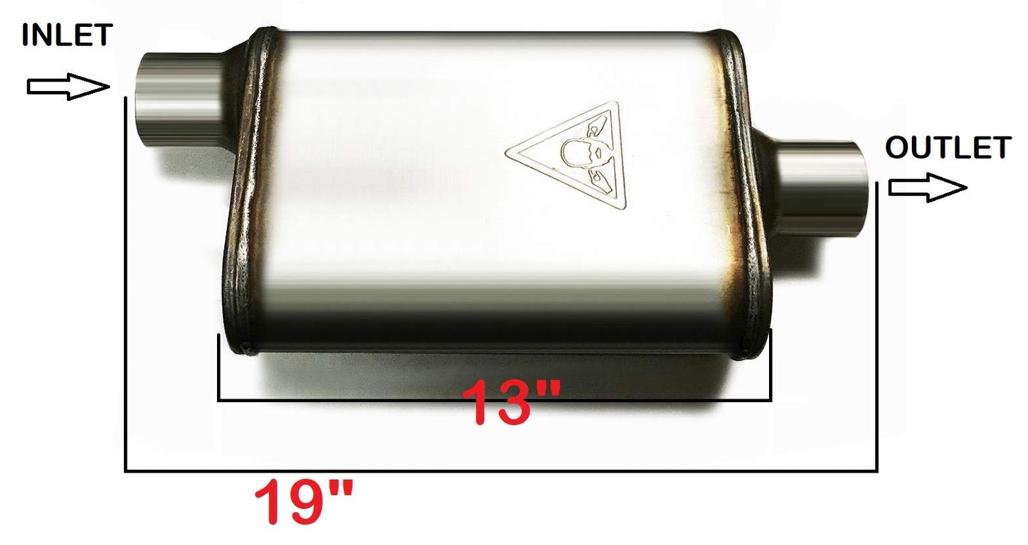 Universal Muffler Exhaust | Single Chamber | Offset In | Center Out (2.25" ID/OD x 19"Long)