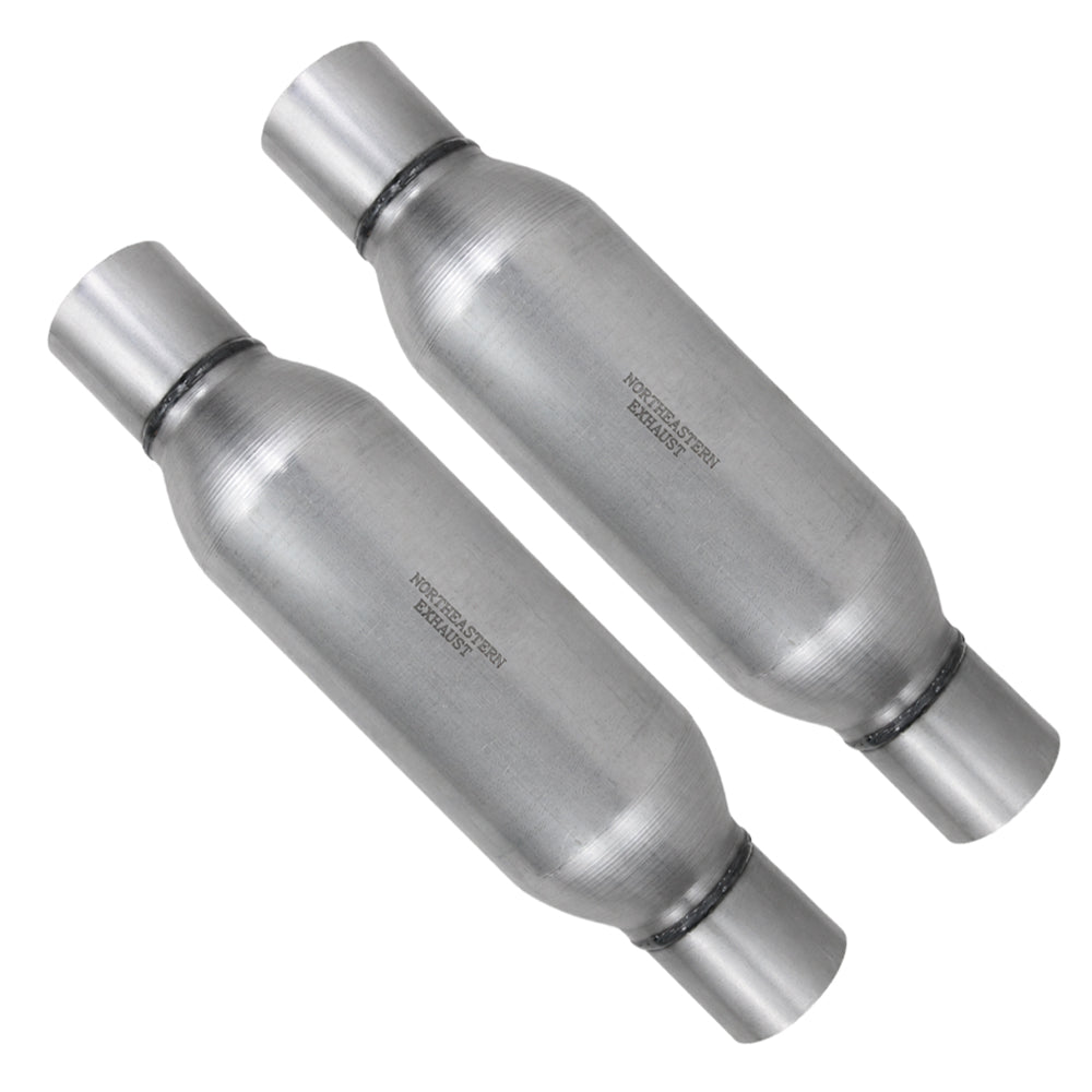 3 Inch ID/OD, 17 Inch Long Pair of Single Chamber Performance Race Round Universal Mufflers