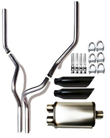1987–2002 Ford F-150 and F-250 Dual 2.5'' Mandrel-Bent Pipe with Black Tips and Single Chamber Muffler Exhaust Kit