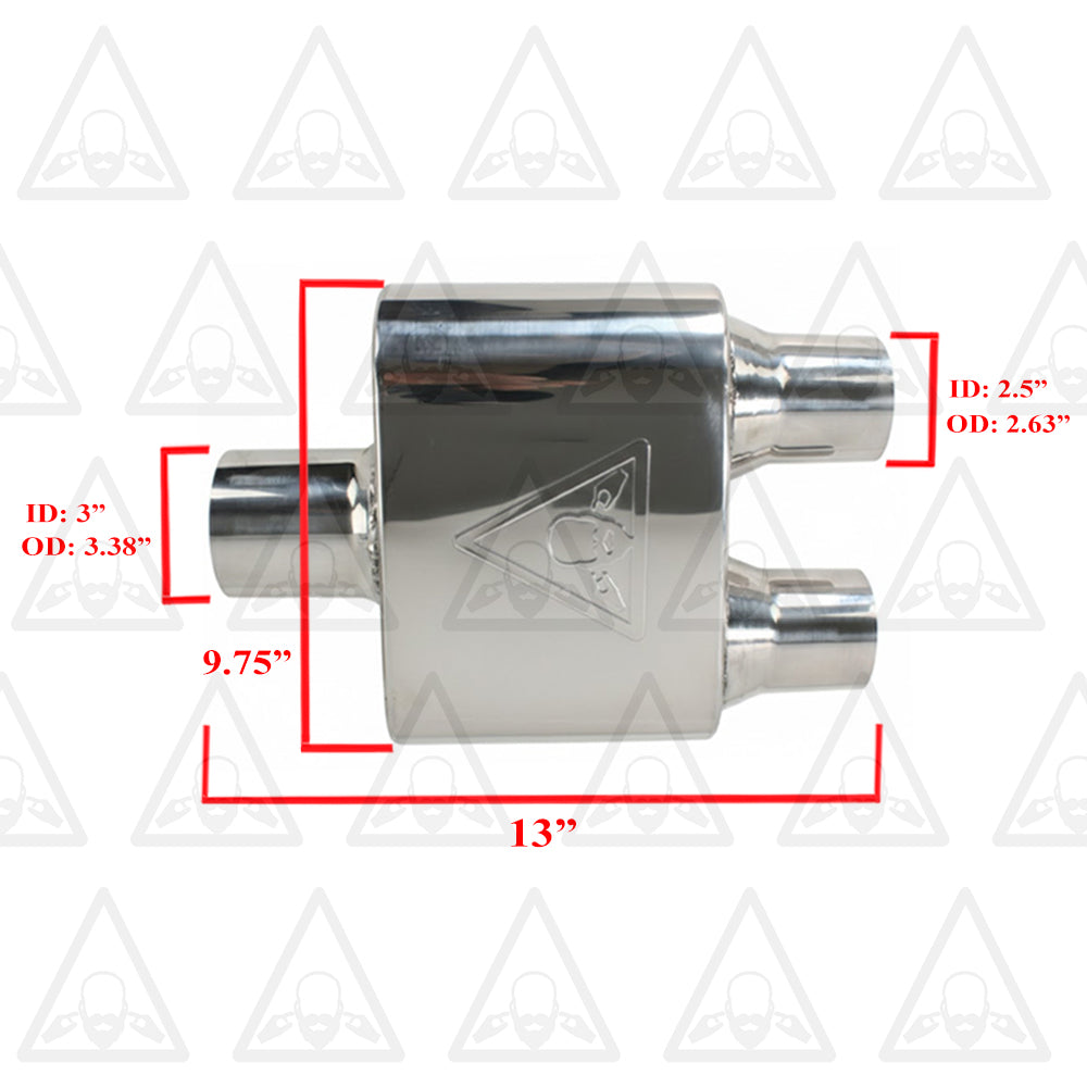 Stainless Steel Performance Universal Exhaust Muffler 2.9" ID x 2.6" OD x 13.25" Long