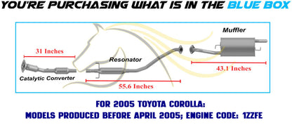 2003-2005 Toyota Corolla 1.8L Catalytic, Resonator Pipe and Muffler EPA