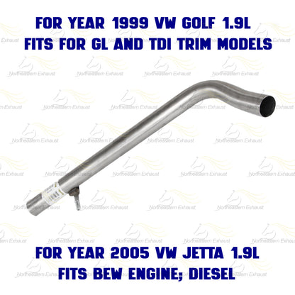 Exhaust Pipe for 1999-2006 Volkswagen Beetle & Golf and 1999-2005 Jetta 1.9L