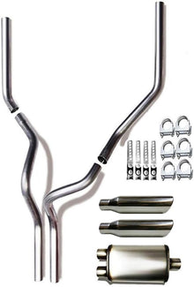 1987-2002 Ford F-150, F-250 and F-350 Dual 2.5'' Mandrel-Bent Pipe with Rounded Edge Tips and Single Chamber Muffler Exhaust Kit