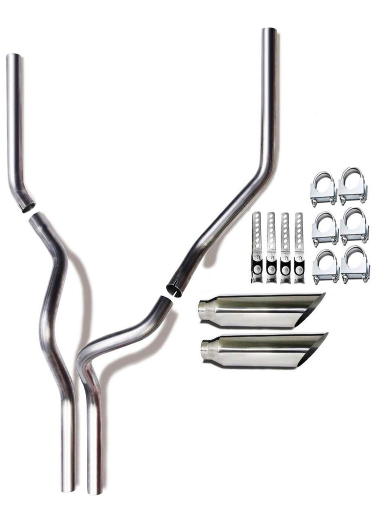 1987-2002 Ford F-150, F-250 and F-350 Dual 2.5'' Mandrel-Bent Exhaust Pipe with Angle Cut Tips for Gas Models