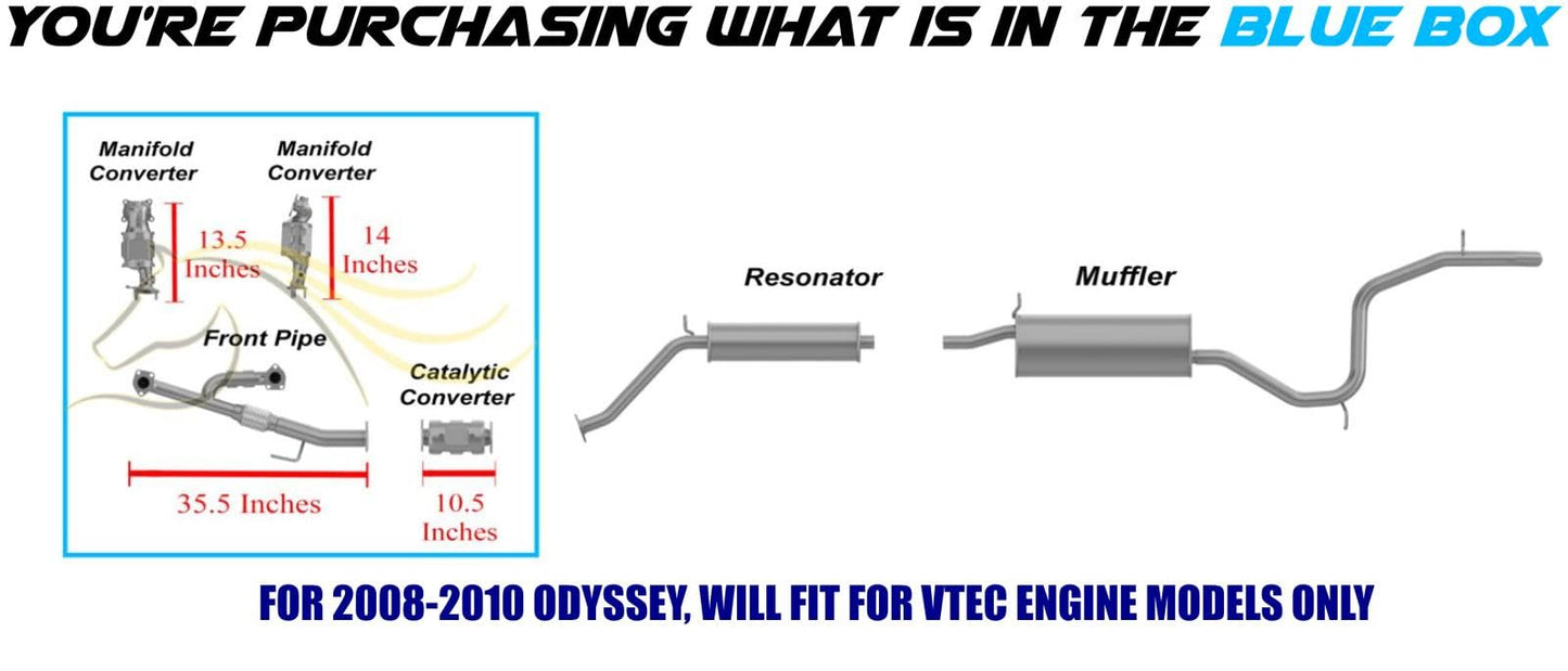 2005-2010 Honda Odyssey 3.5L Catalytic Converters and Y Pipe | Passenger/Driver-side & Rear