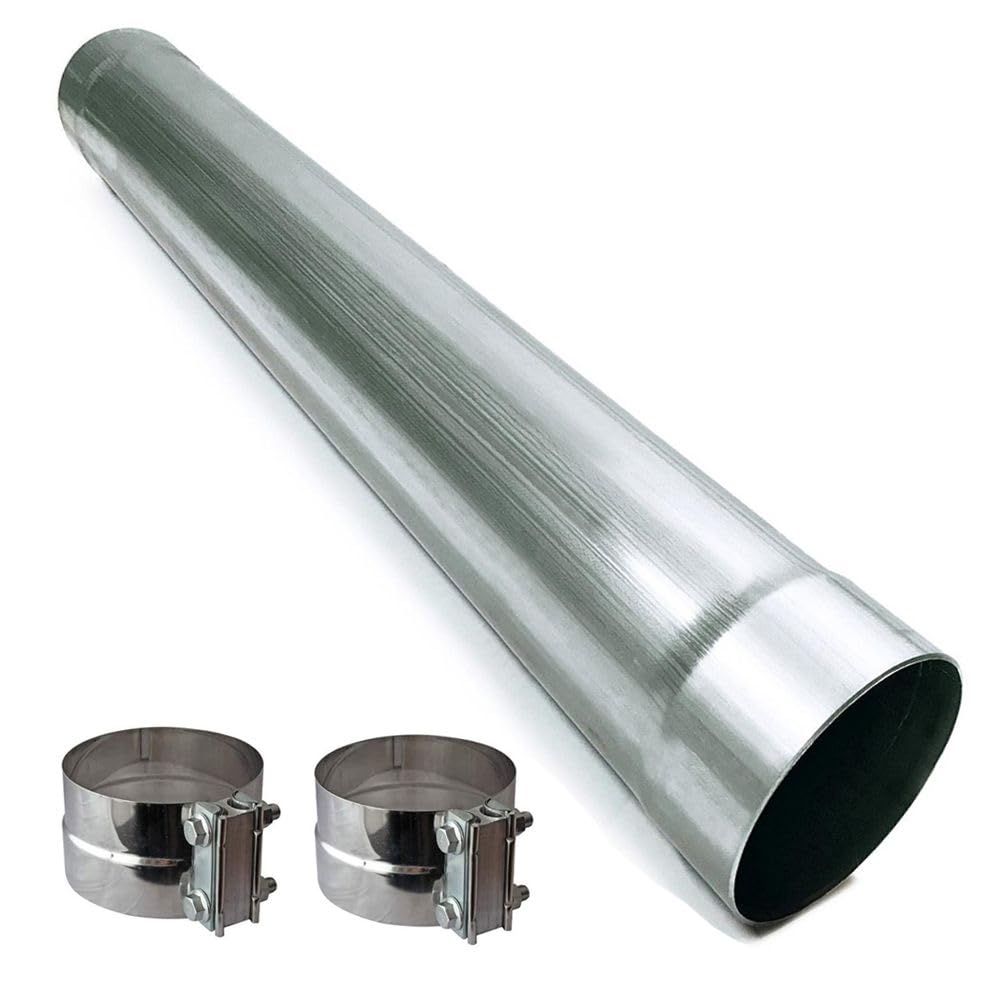 Stainless Steel Exhaust Straight Pipe 3.5" ID x 30" Long with Two Band Clamps
