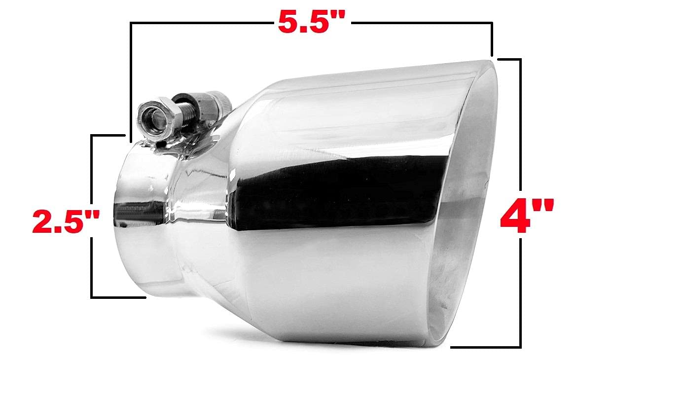 Polished Universal Dual Wall Round Exhaust Tip - 2.5" Inch ID x 4" OD and 5.5" Long - Bolt-On