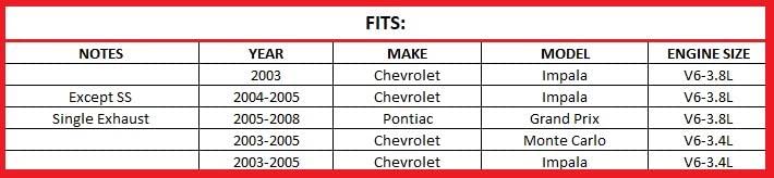 2003-2005 Chevrolet Impala 3.4L & 3.8L | 2003-2005 MonteCarlo 3.4L | 2005-2008 Pontiac Grand Prix 3.8L Intermediate Resonator Pipe Exhaust Kit