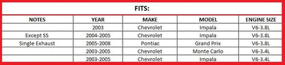 2003-2005 Chevrolet Impala 3.4L & 3.8L | 2003-2005 MonteCarlo 3.4L | 2005-2008 Pontiac Grand Prix 3.8L Intermediate Resonator Pipe Exhaust Kit