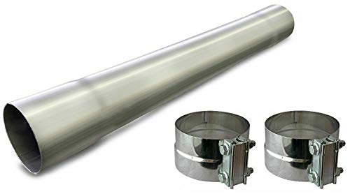 Stainless Steel Exhaust Straight Pipe 3" ID x 30" Long with Two Band Clamps