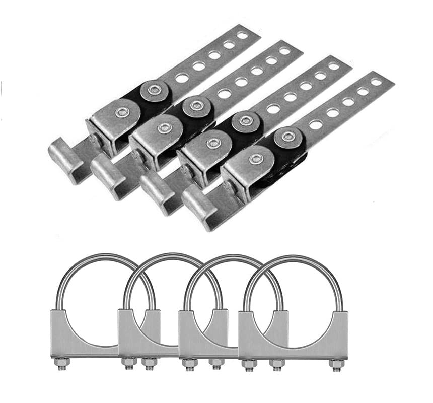 (4 Pack) Universal Hardware Exhaust 2.25" Inch U Clamp and Stainless Steel Hanger