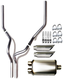 1987–2004 Dodge Ram 1500 and 2500 Dual 2.5'' Mandrel-Bent Pipe with Angle Cut Tips and Single Chamber Muffler Exhaust Kit