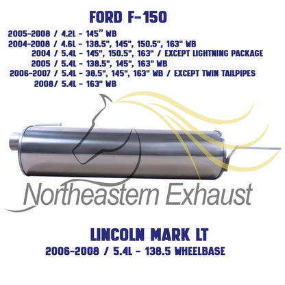 Exhaust Muffler for 2004-2008 Ford F-150 4.6L/5.4L, 2005-2008 F-150 4.2L, and 2006-2008 Lincoln Mark LT 5.4L