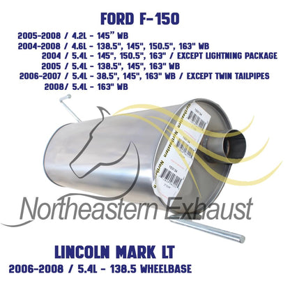Exhaust Muffler for 2004-2008 Ford F-150 4.6L/5.4L, 2005-2008 F-150 4.2L, and 2006-2008 Lincoln Mark LT 5.4L