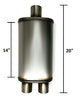 Universal Single Chamber Muffler 2.5" Center Inlet 2.5" Dual Outlet 20" Long