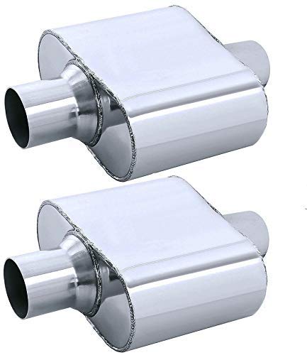 Stainless Steel Pair of Center Single Chamber Performance Exhaust Race Muffler Universal Fit (2.5" ID/OD x 13" Long)