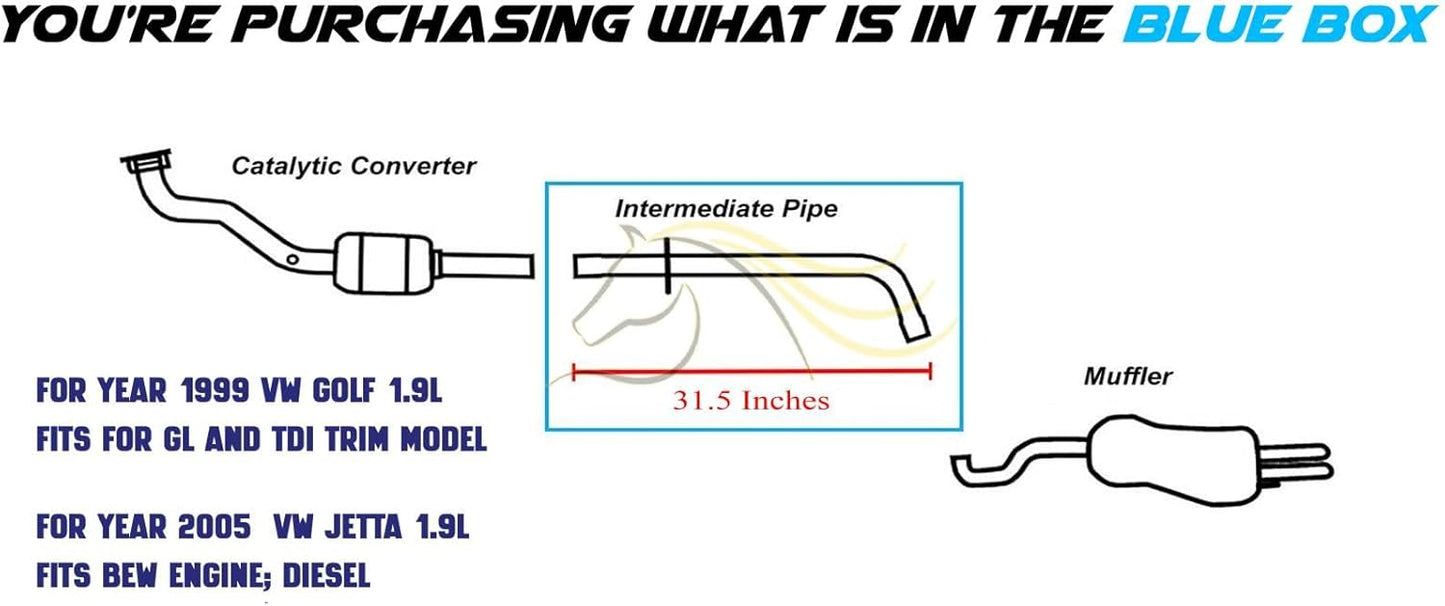 Exhaust Pipe for 1999-2006 Volkswagen Beetle & Golf and 1999-2005 Jetta 1.9L