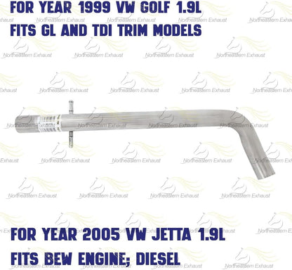 Exhaust Pipe for 1999-2006 Volkswagen Beetle & Golf and 1999-2005 Jetta 1.9L