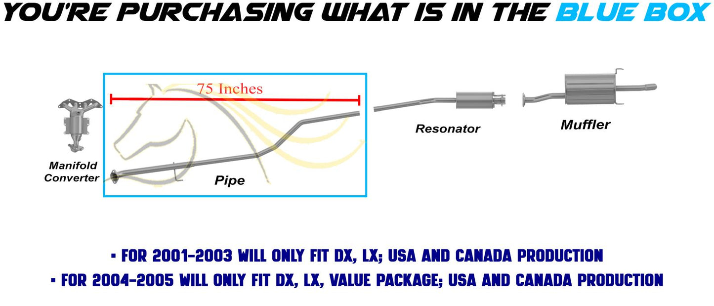 2001-2005 Honda Civic 1.7L Exhaust Pipe | Fit DX and LX Models only built in USA & Canada