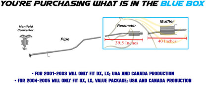 2001-2005 Honda Civic 1.7L Stainless Steel Resonator Pipe Muffler Exhaust Kit