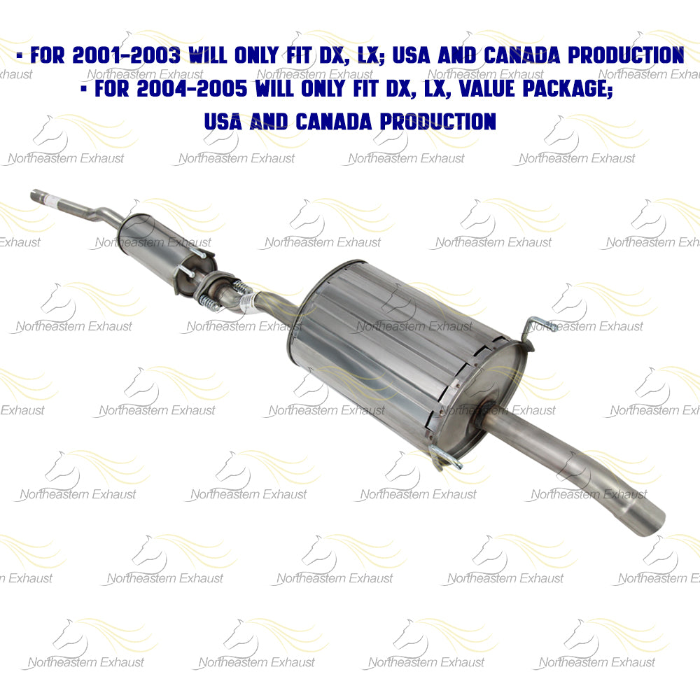 2001-2005 Honda Civic 1.7L Stainless Steel Resonator Pipe Muffler Exhaust Kit