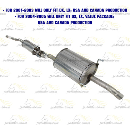 2001-2005 Honda Civic 1.7L Stainless Steel Resonator Pipe Muffler Exhaust Kit