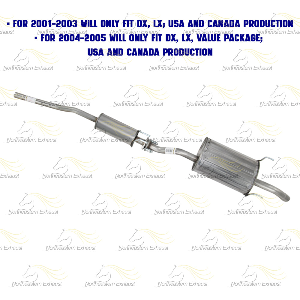 2001-2005 Honda Civic 1.7L Stainless Steel Resonator Pipe Muffler Exhaust Kit