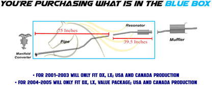 2001-2005 Honda Civic 1.7L Intermediate and Resonator Pipe Exhaust