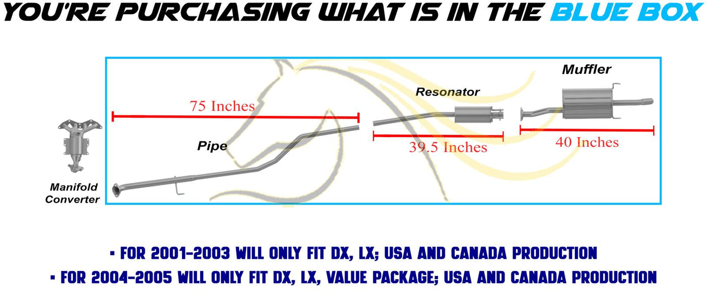2001-2005 Honda Civic 1.7L Intermediate Pipe, Resonator and Muffler Exhaust