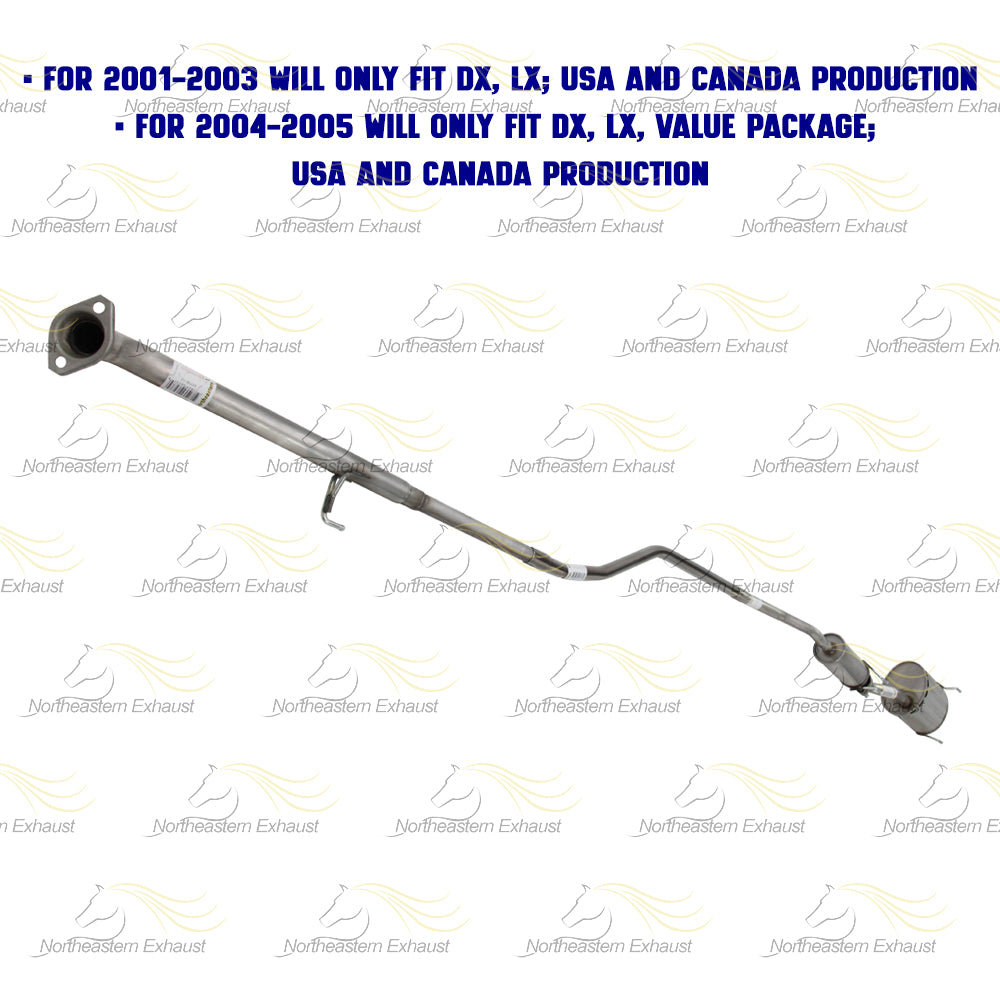 2001-2005 Honda Civic 1.7L Intermediate Pipe, Resonator and Muffler Exhaust