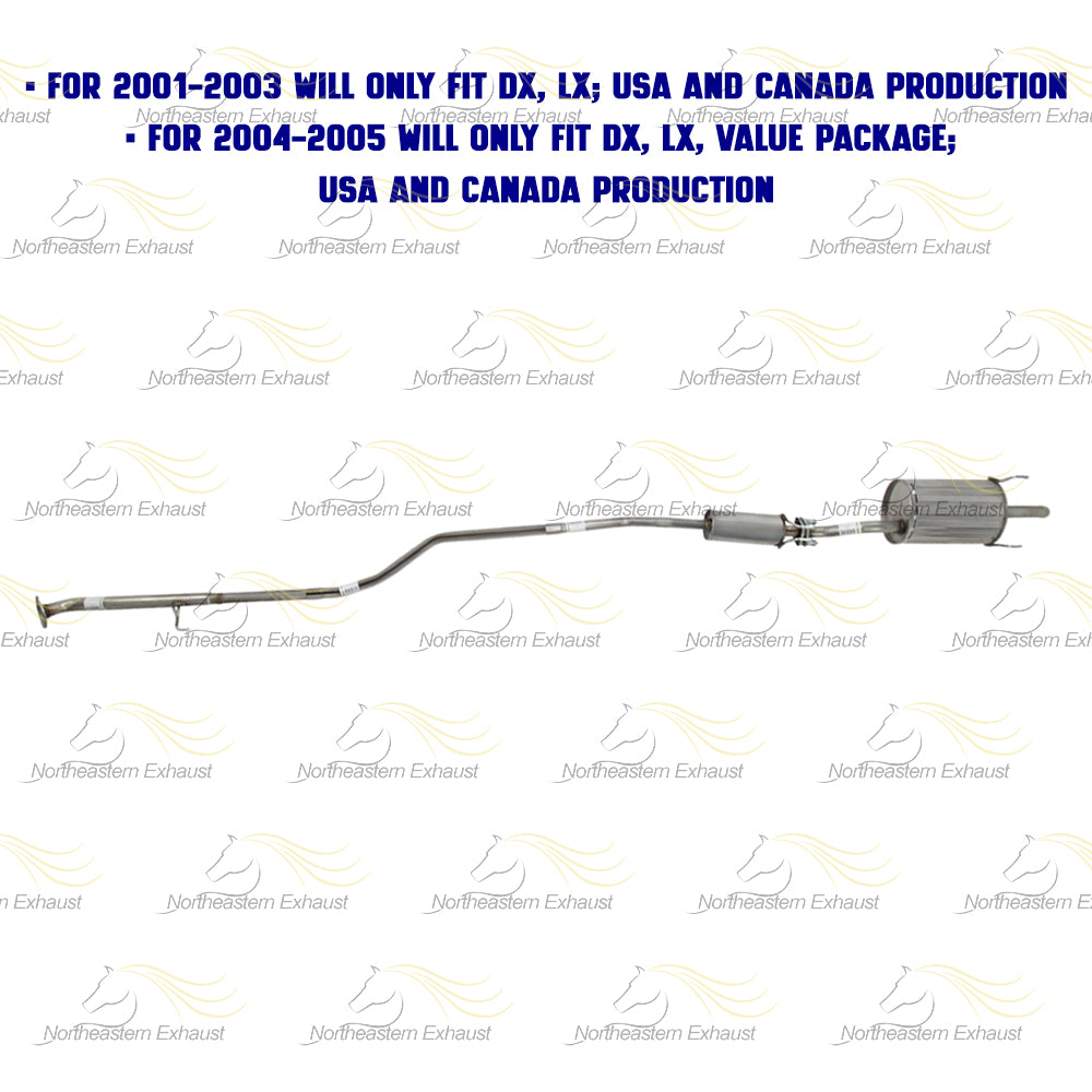 2001-2005 Honda Civic 1.7L Intermediate Pipe, Resonator and Muffler Exhaust