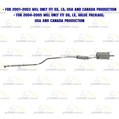 2001-2005 Honda Civic 1.7L Intermediate Pipe, Resonator and Muffler Exhaust