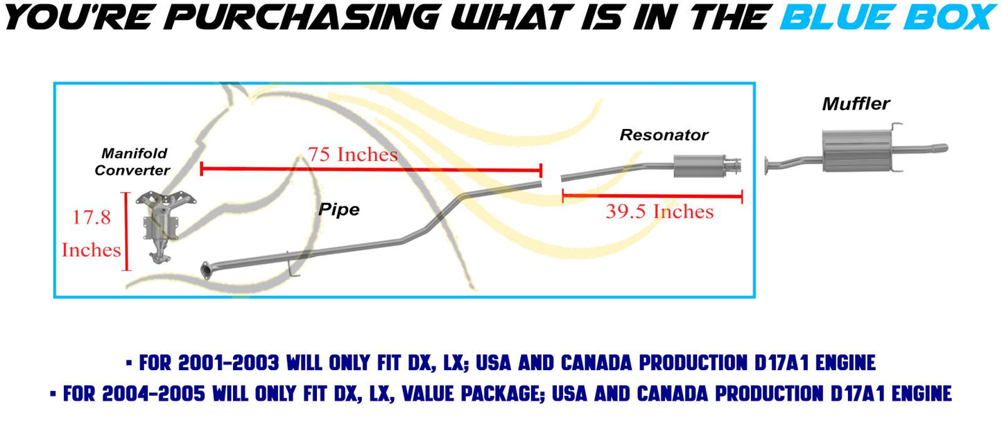 2001-2005 Honda Civic 1.7L EPA Approved Manifold Intermediate Pipe Resonator Kit