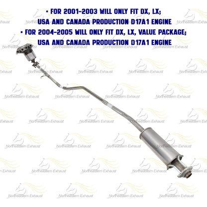 2001-2005 Honda Civic 1.7L EPA Approved Manifold Intermediate Pipe Resonator Kit