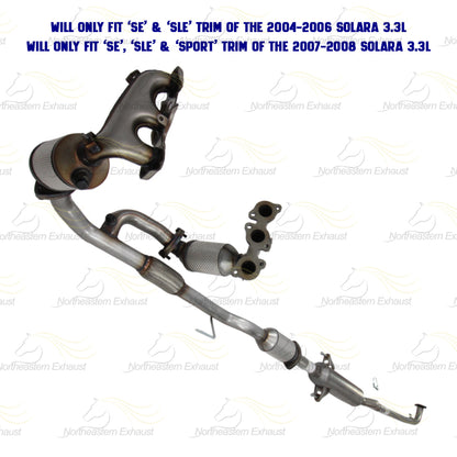 2004-2008 Toyota Solara 3.3L Passenger & Driver-side Exhaust EPA Manifold Rear Catalytic Resonator Pipe
