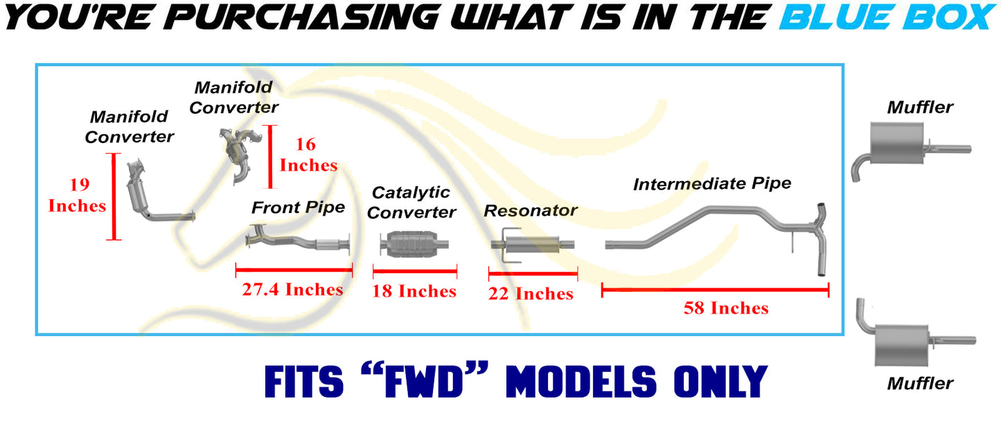 2006-2007 Zephyr & Milan 3.0L EPA Pair of Manifold w/ Front Pipe Catalytic, Resonator Int. Pipe Kit