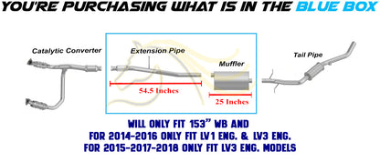 2014-2018 Chevy Silverado 1500 4.3L 153in WB Stainless Steel Exhaust Extension Pipe Muffler Kit