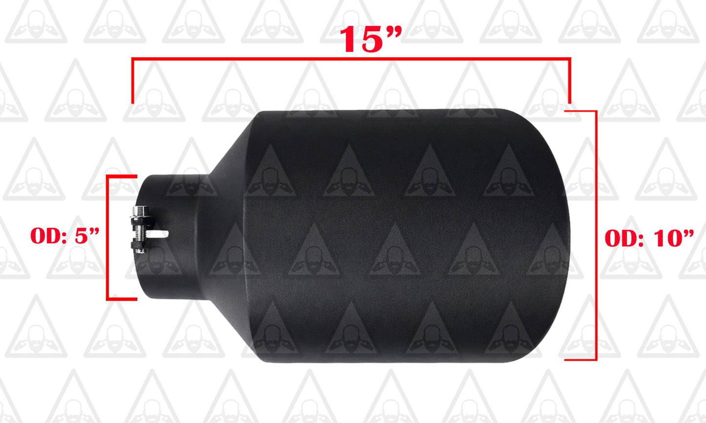 High Temperature Black Diesel Bolt On Exhaust Tip 5"Inlet 10"Outlet 15"Long