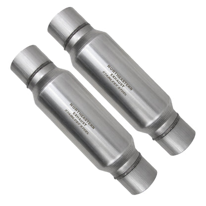 Stainless Steel Two Universal Chamber Round Performance Muffler 3.5" Inlet & 3.5" Outlet 18" Long