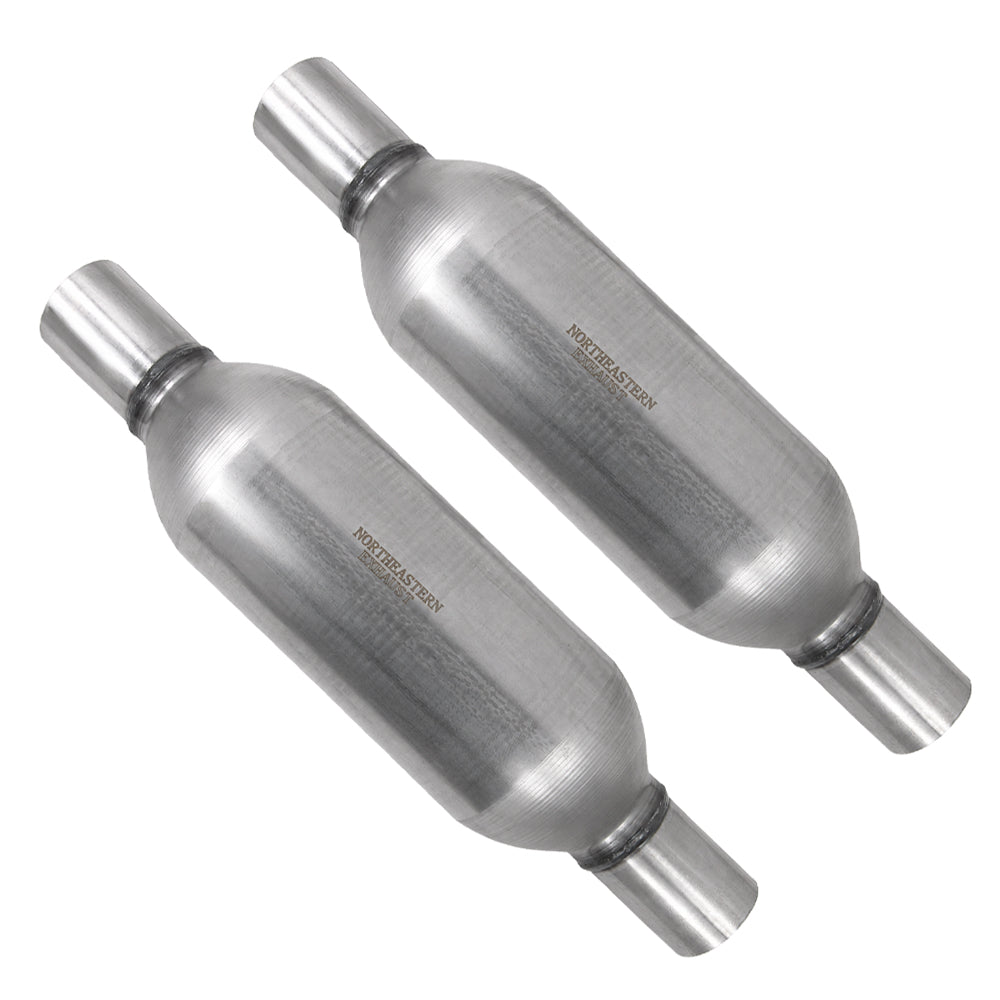 Stainless Steel Pair of Single Universal Chamber Round Performance Muffler 2.25" ID/OD 18" Long