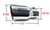 Single Angled Rolled-End Exhaust Tips 2.25" Inlet, 3" Outlet, 5.5" Long | Stainless Steel | 2 Pack