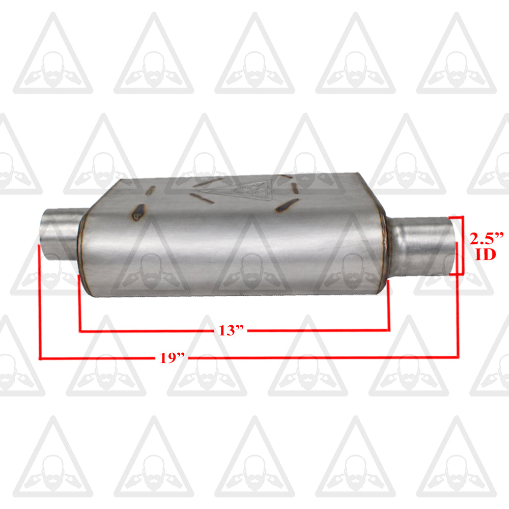 Pair of 2.5" Offset In 2.5" Center Out Dual Chamber Universal Mufflers